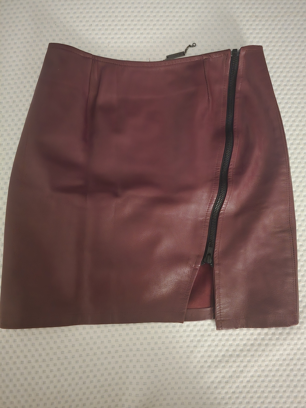 Women's Burgundy Lamb Leather Mini Skirt with Side Zip
